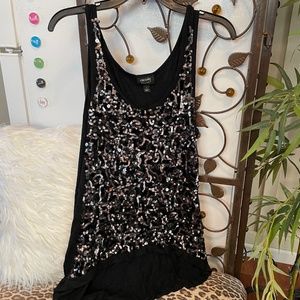 Black Sequin Tank Top - High/Low. Size L.